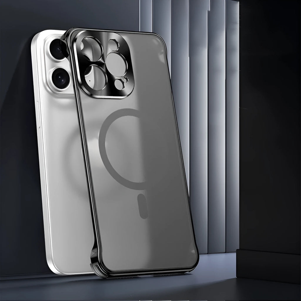 Black matte magnetic suction ultra-thin phone case for iPhone with metal frame and PC backboard