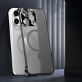 Black matte magnetic suction ultra-thin phone case for iPhone with metal frame and PC backboard