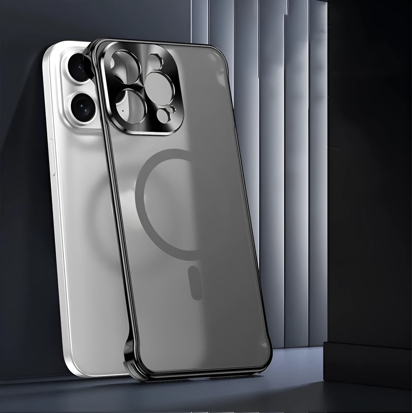 Black matte magnetic suction ultra-thin phone case for iPhone with metal frame and PC backboard