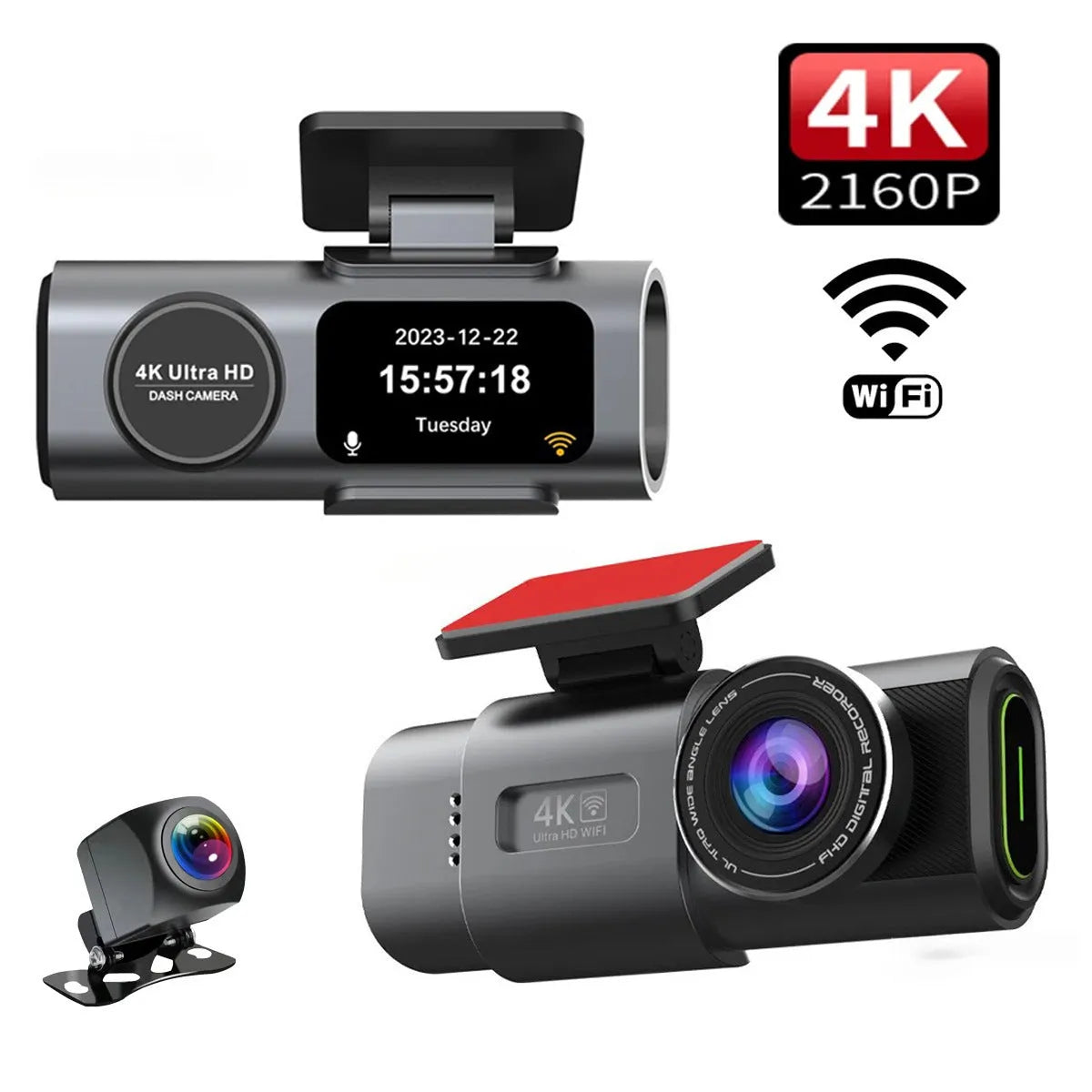 4K WiFi dash cam with night vision, 1.3-inch screen, and parking surveillance mode