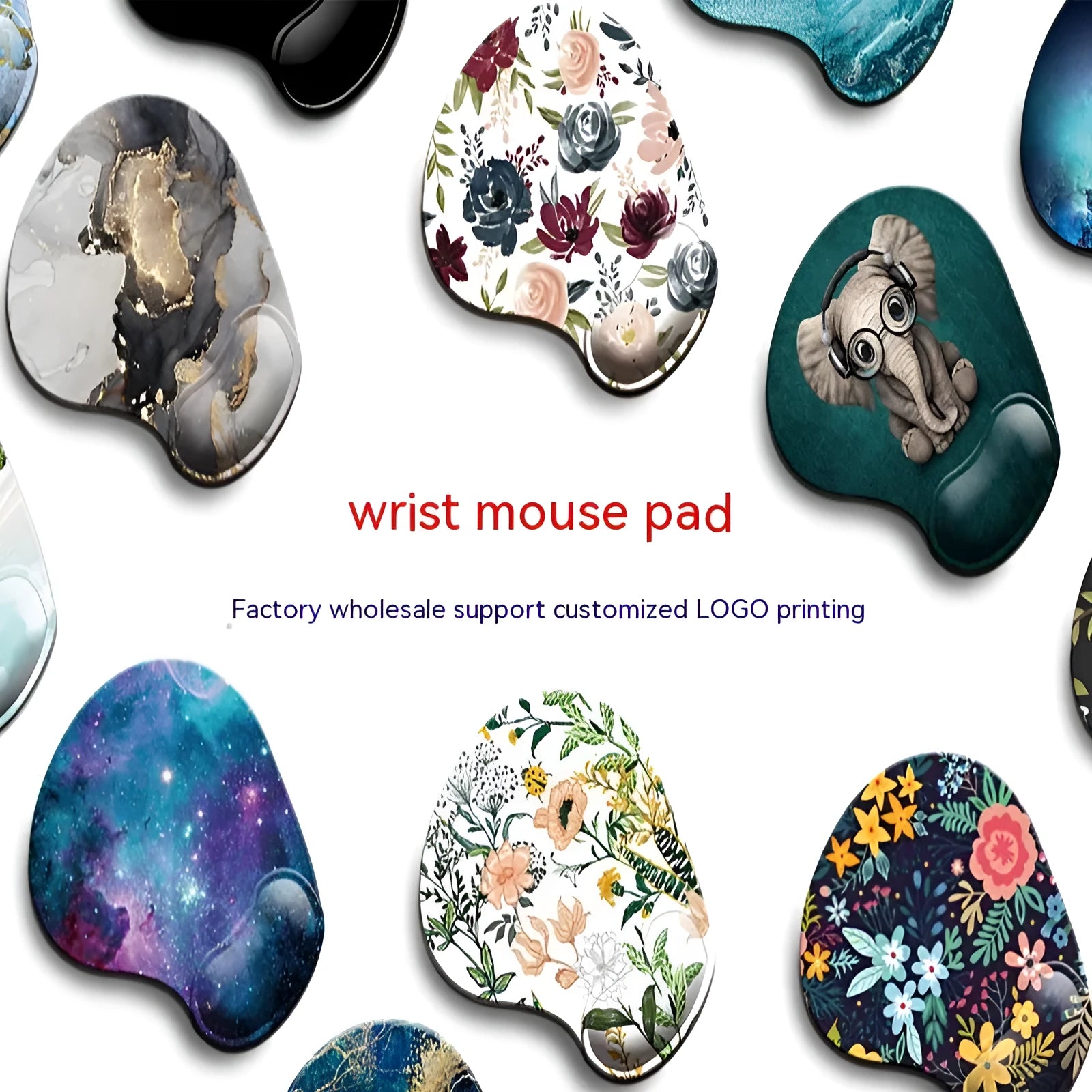 Black silicone keyboard wrist rest with floral pattern and adjustable wrist strap