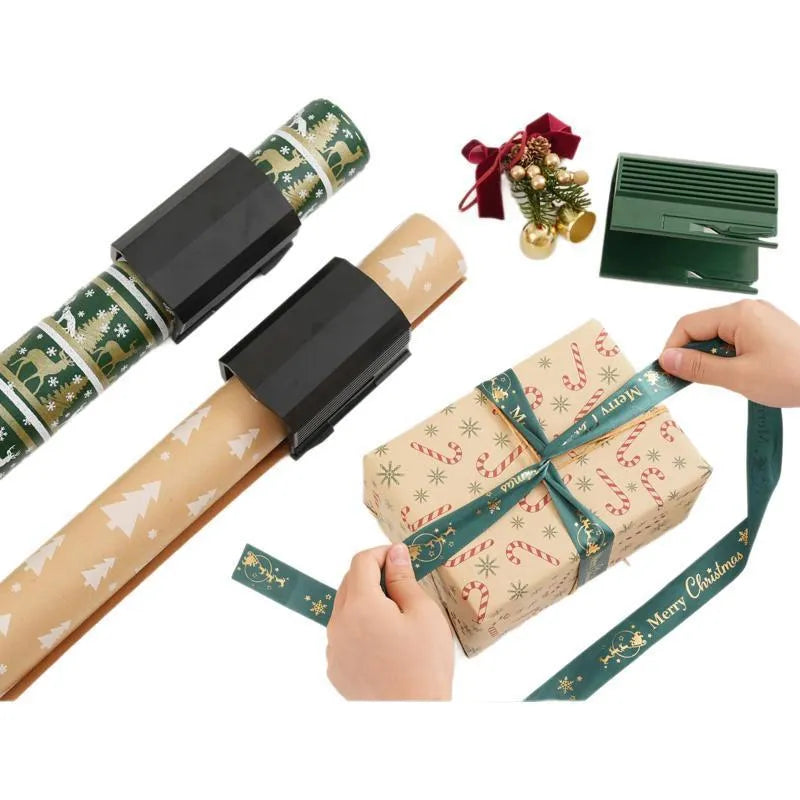 Injection moulded plastic paper cutter for roll paper and scrolls in black, red, or green.
