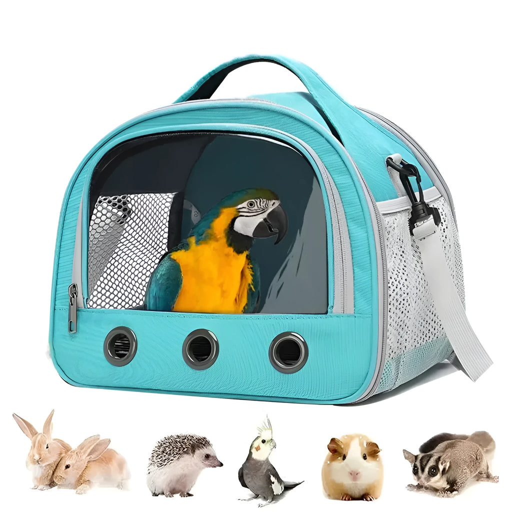 Portable foldable one-shoulder bird bag for small pets in black, green, and pink, small and large sizes