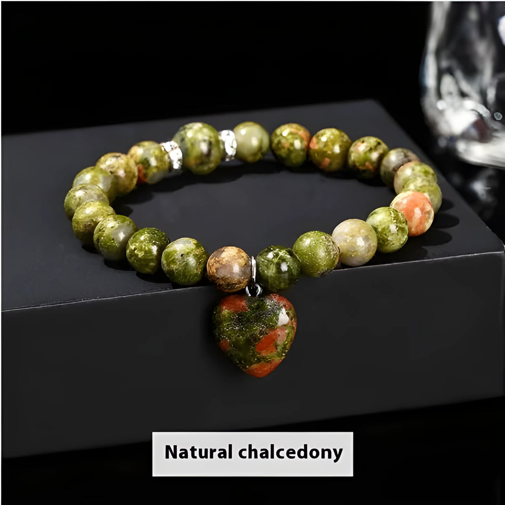 Handmade Tigereye crystal love pendant bracelet with geometric round pendant and natural stone beads in six colour options