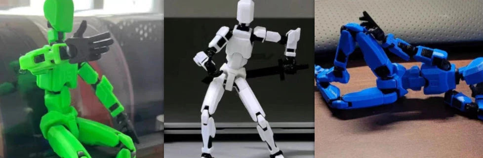 Customizable 3D printed robot mannequin with posable joints for creative expression, illustration, desk decor, and unique gifting.