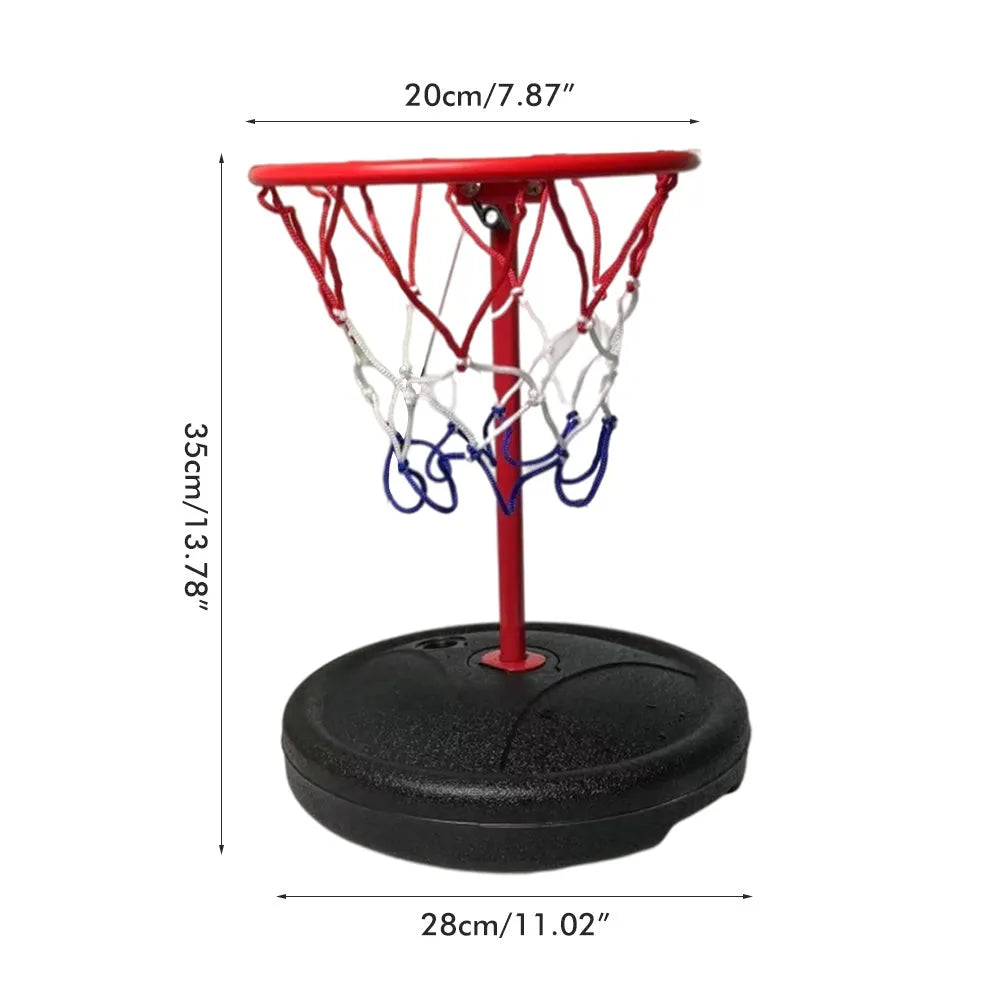 Floating plastic water basketball hoop with 23x17.5cm backboard and 61cm pole in a swimming pool