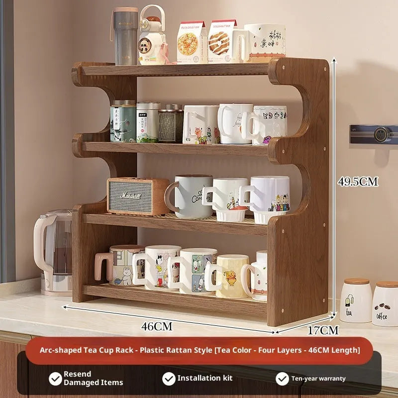 Multi-functional storage rack with 4 layers in bamboo density plate on a desktop, modern simplicity style