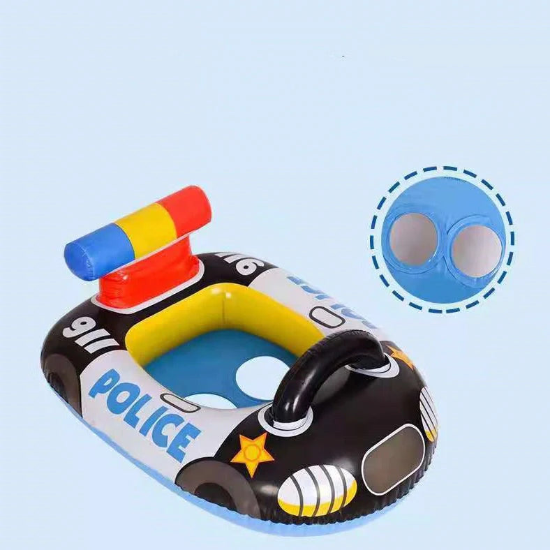Black police car design children's inflatable swimming ring with safety cushion feature