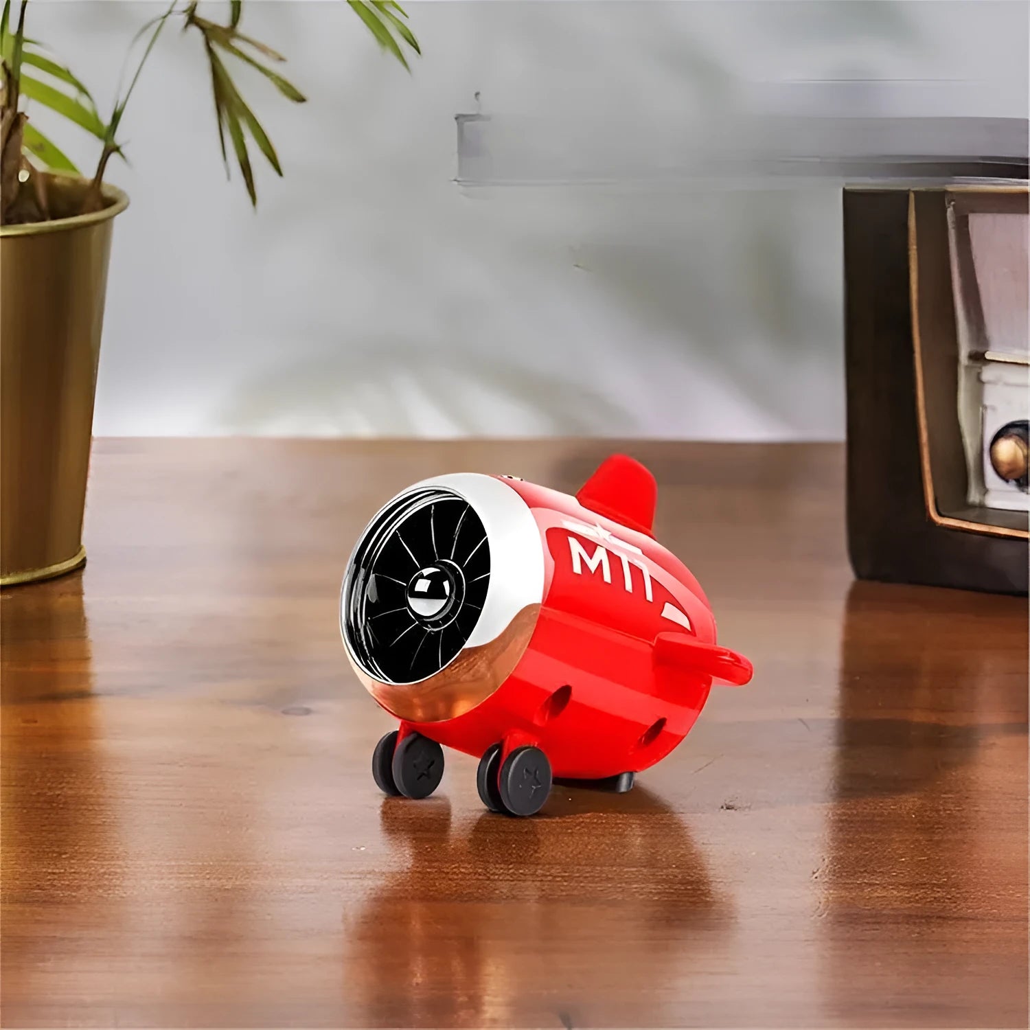 Mini plastic Bluetooth smart speaker in vintage blue colour with compact rectangular design