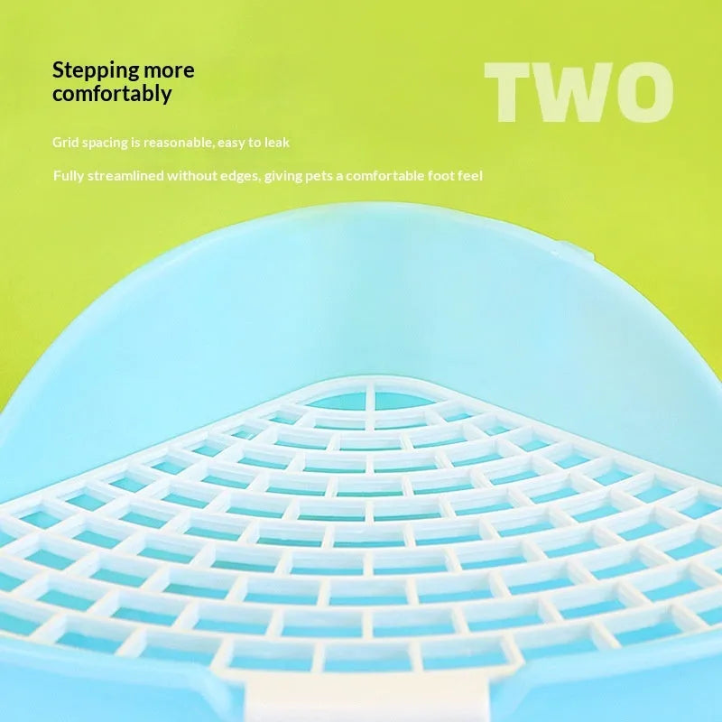 Plastic triangular pet bunny toilet potty in blue for rabbit cage corner