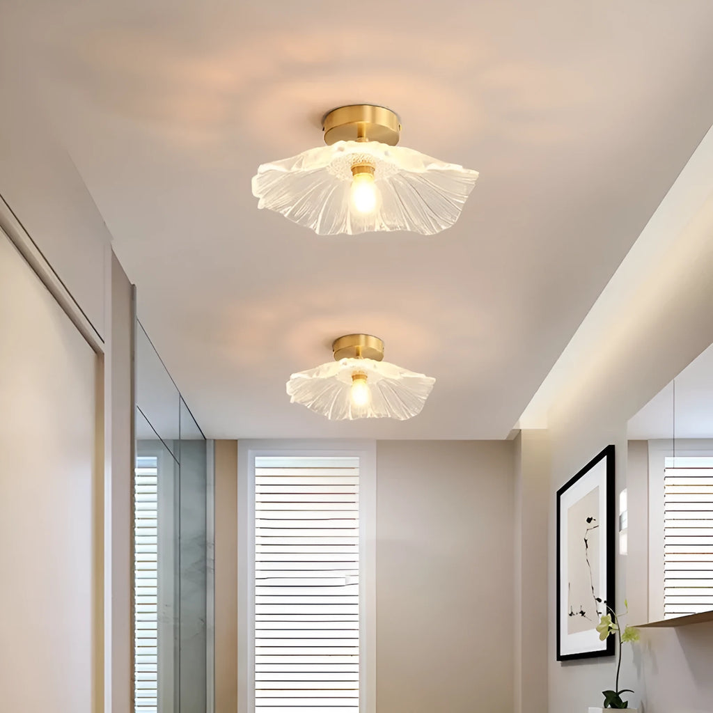 Nordic Japanese style Lotus Leaf Lamp with iron body and glass shade, shown as a pendant light