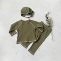 Soft glutinous cotton thick sunken stripe two-piece set with hat for baby toddler, pullover design, solid colour options