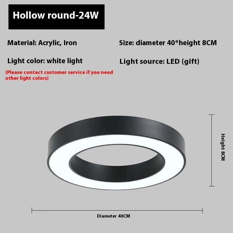 Industrial wind LED ring light with hollow black frame, 40cm diameter, white light, PVC shell pendant fixture