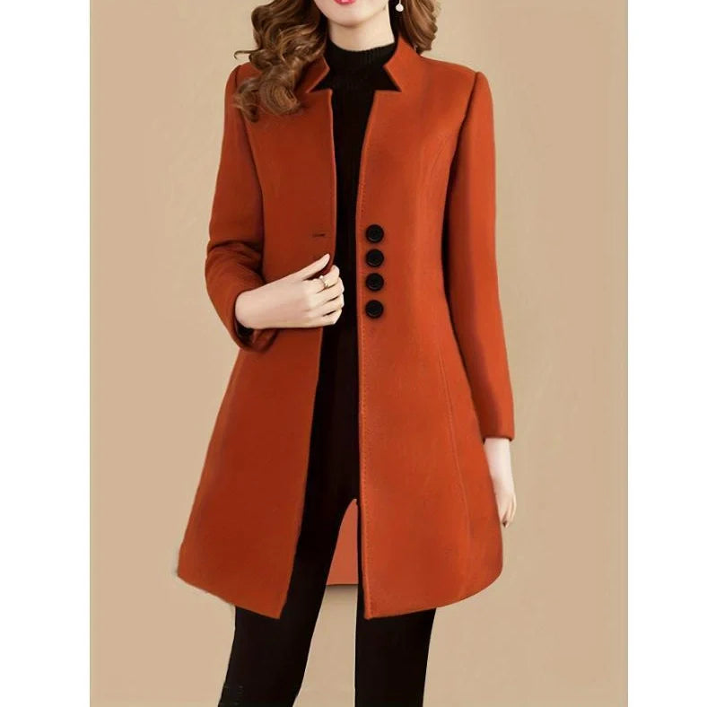Women's slim-fit modal coat with rabbit fur fabric in army green colour, showing 40cm short length and Korean style cut