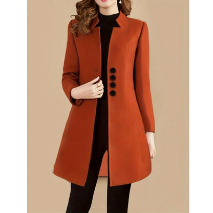 Women's slim-fit modal coat with rabbit fur fabric in army green colour, showing 40cm short length and Korean style cut