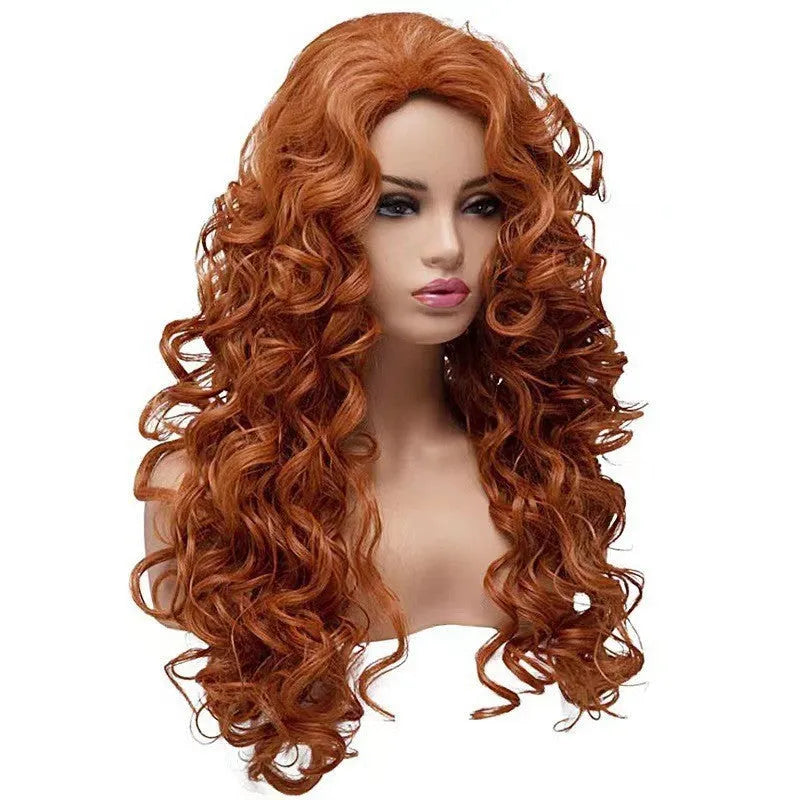 Brown long curly wig made from high temperature fibre with wavy style
