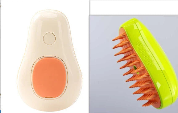 Avocado-shaped electric pet grooming brush with steaming and massage functions for cats and dogs