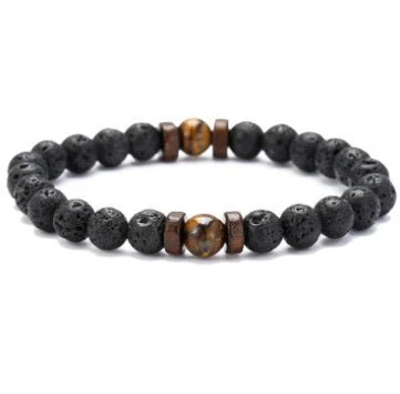 Men's black volcanic stone bracelet with unique stone combinations