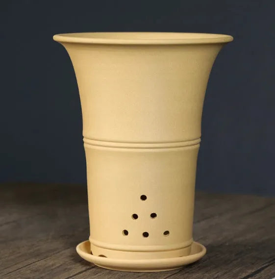 Large-diameter purple clay orchid pot in classic ceramic finish, suitable for clivia and succulents, available in fruit green and jujube red colours