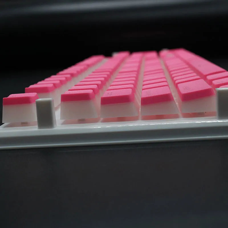 Set of 108 PBT keycaps with double-skin pudding cream design in various colours for mechanical keyboards.