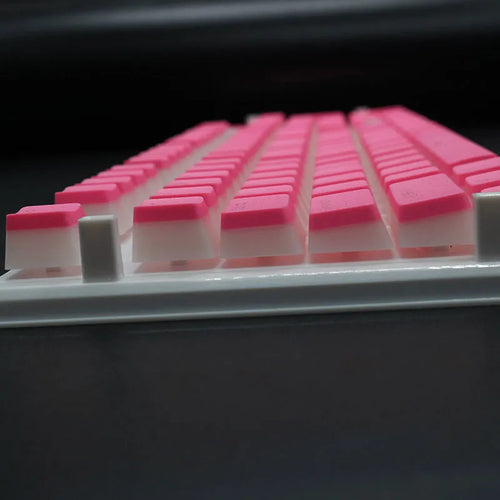 Set of 108 PBT keycaps with double-skin pudding cream design in various colours for mechanical keyboards.