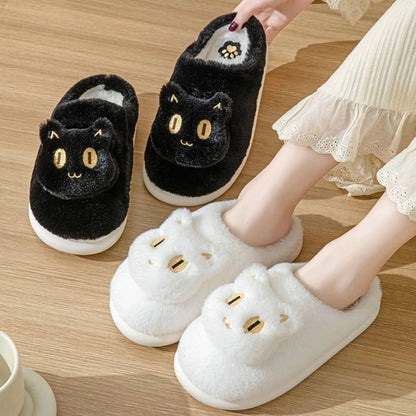 Cotton cat slippers with memory foam insole in black, white, gray, and pink