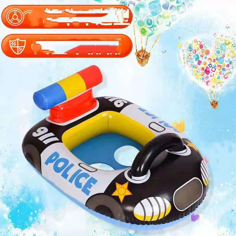 Black police car design children's inflatable swimming ring with safety cushion feature