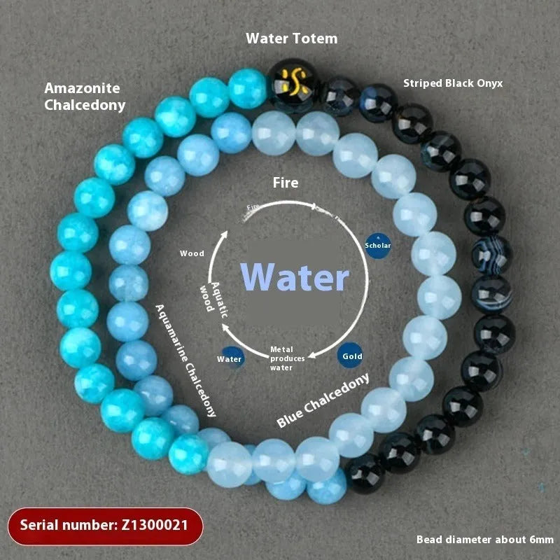 Handmade natural crystal Five Elements double ring bracelet with round beads