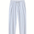Men's cotton linen beach trousers in loose casual fit showing four colour options with European size labels