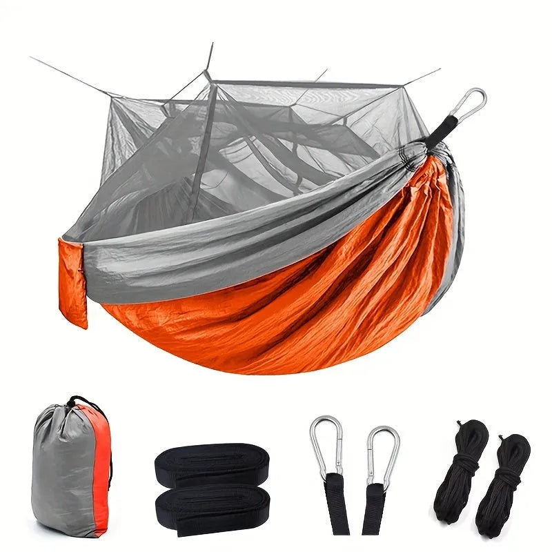 Camping hammock portable double with mosquito net for two people outdoor hiking travel blue green orange pink