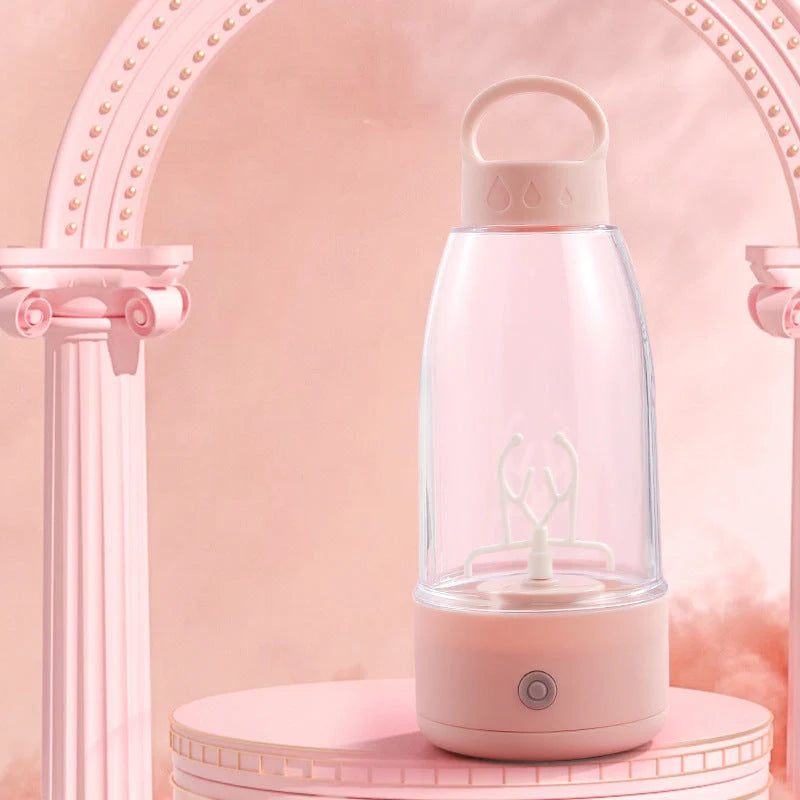 Automatic electric shaker bottle in cream white, peach pink, and new branch green with USB charging