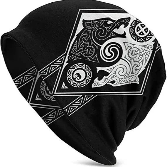 Cotton Viking wolf design hat with double-layer elastic sleeve cap for street dance