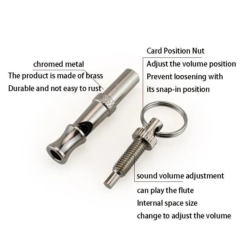 Metallic brass ultrasonic adjustable dog whistle for training with pitch control nut