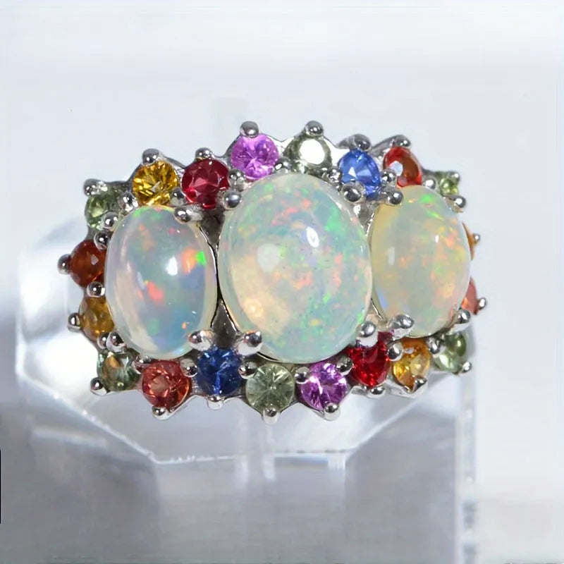 Women's alloy retro geometric ring with zircon inlay on display, available in sizes 6-10