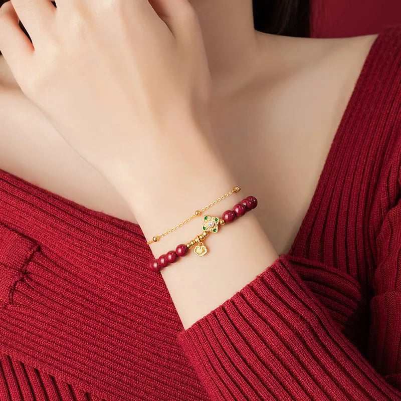 925 Sterling Silver women's bracelet with Ruyi, Xiangyun cloud and cinnabar flower motifs.