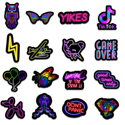 Pack of 50 irregular neon red PVC stickers for decorating car trunks, phones, and water cups on smooth surfaces