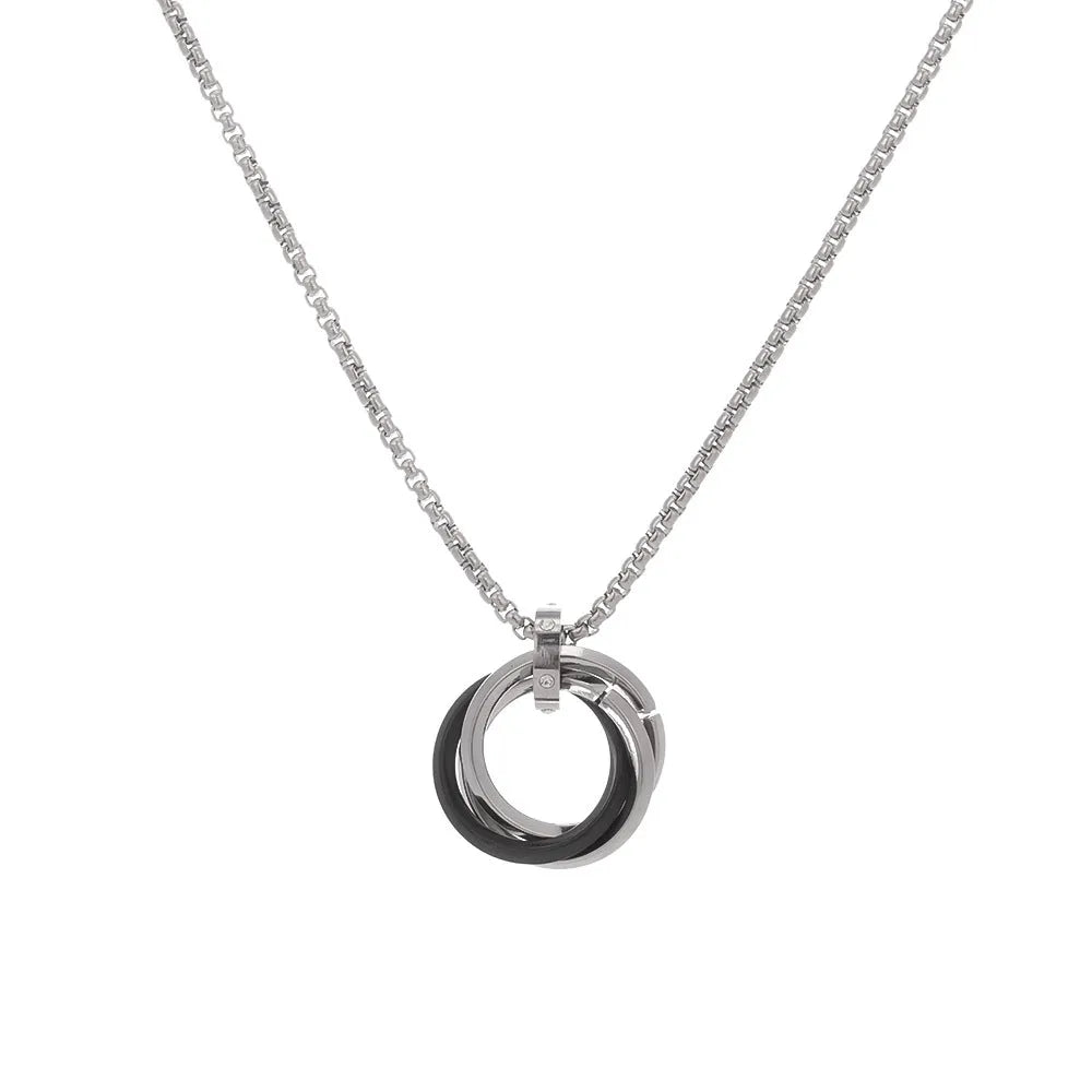 Men's geometric pendant necklace in titanium steel with electroplated black finish on a simple chain