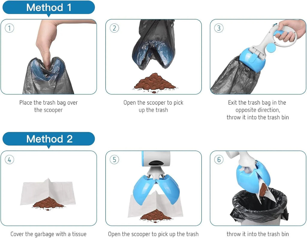 ABS plastic pet pooper scooper with integrated trash bag holder in blue colour