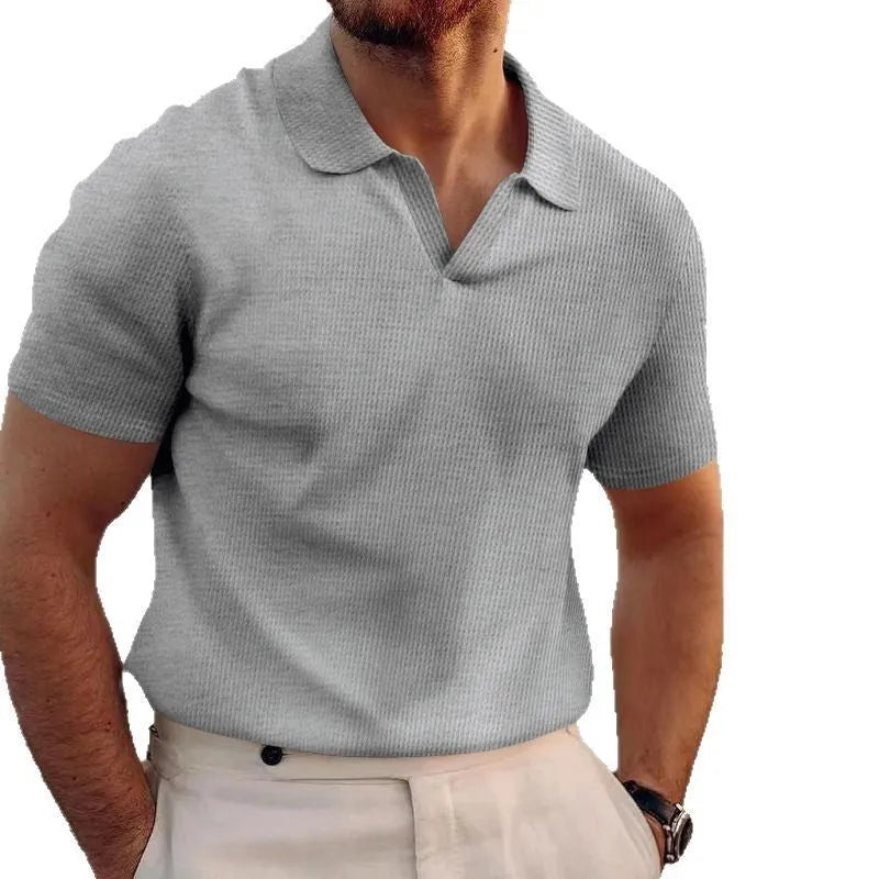 Men's slim fit lapels t-shirt in heavy waffle texture, shown in a solid colour