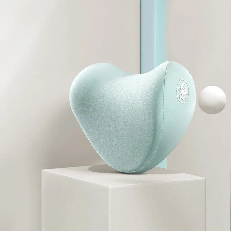 Heart-shaped memory foam car pillow set with cotton cover showing headrest and lumbar support pillows