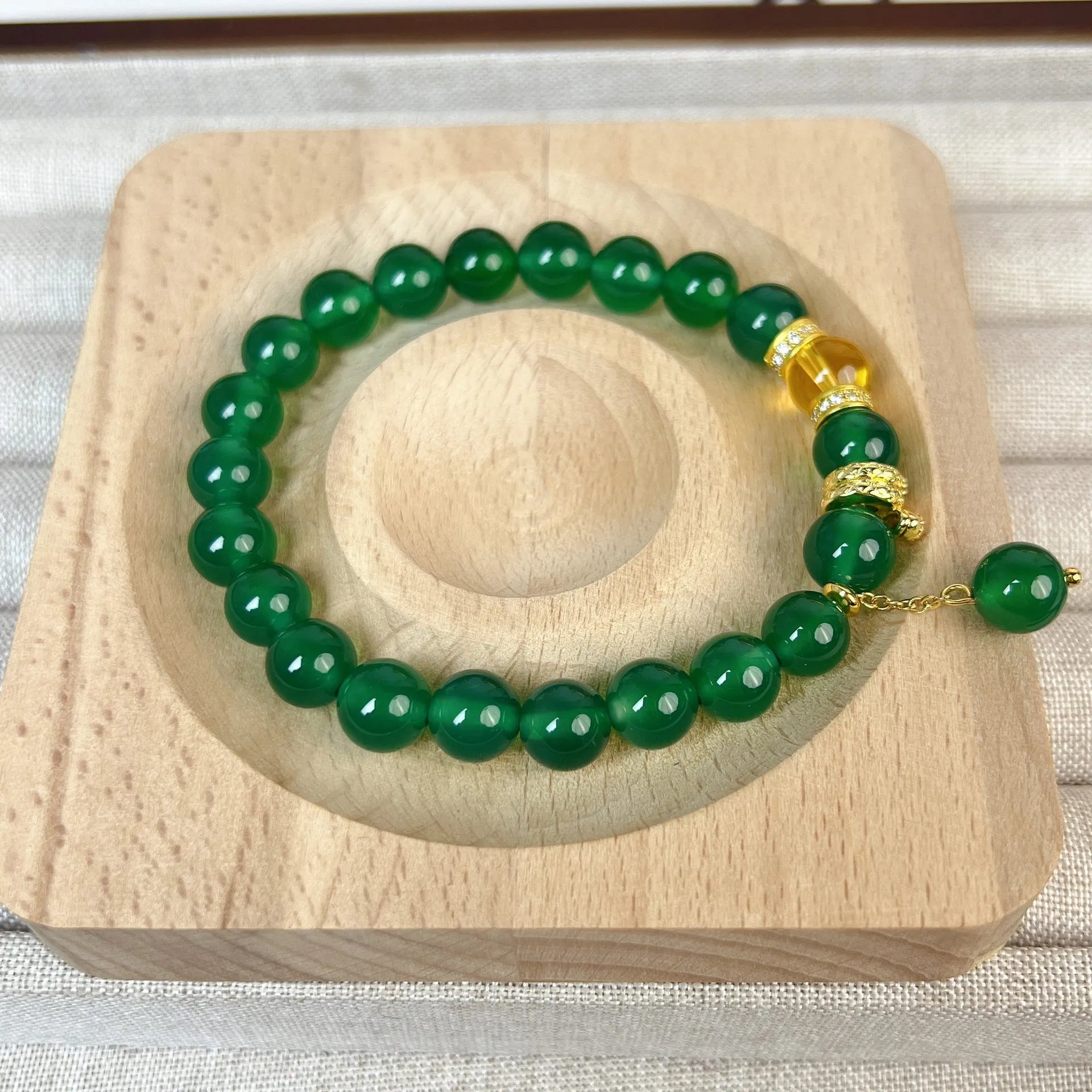 Natural green chalcedony and red agate geometric bracelet with copper components and adjustable clasp