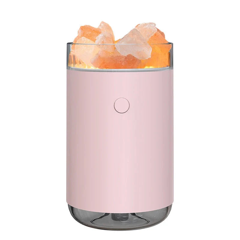 Crystal Salt Stone Air Humidifier with Aromatherapy and LED Lamp on desktop