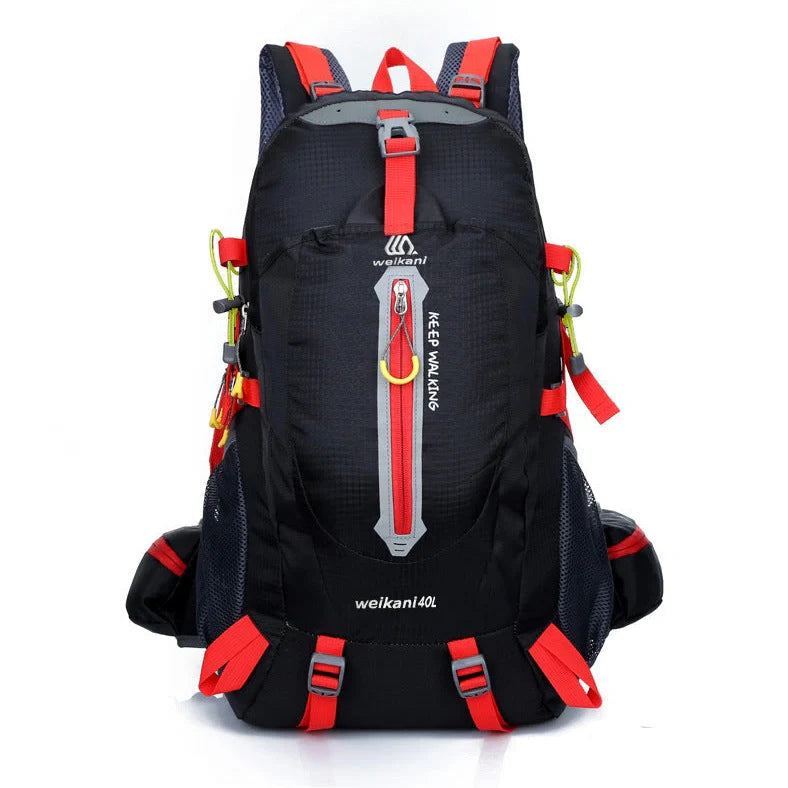 Green 40L hiking backpack with adjustable chest strap and multiple compartments for outdoor sports