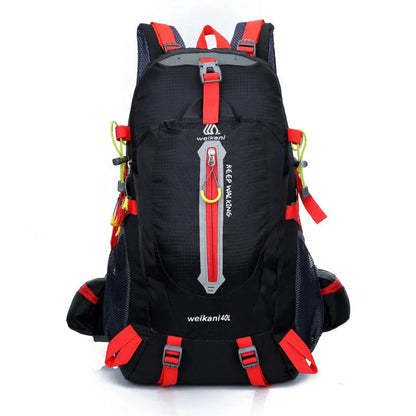 Green 40L hiking backpack with adjustable chest strap and multiple compartments for outdoor sports