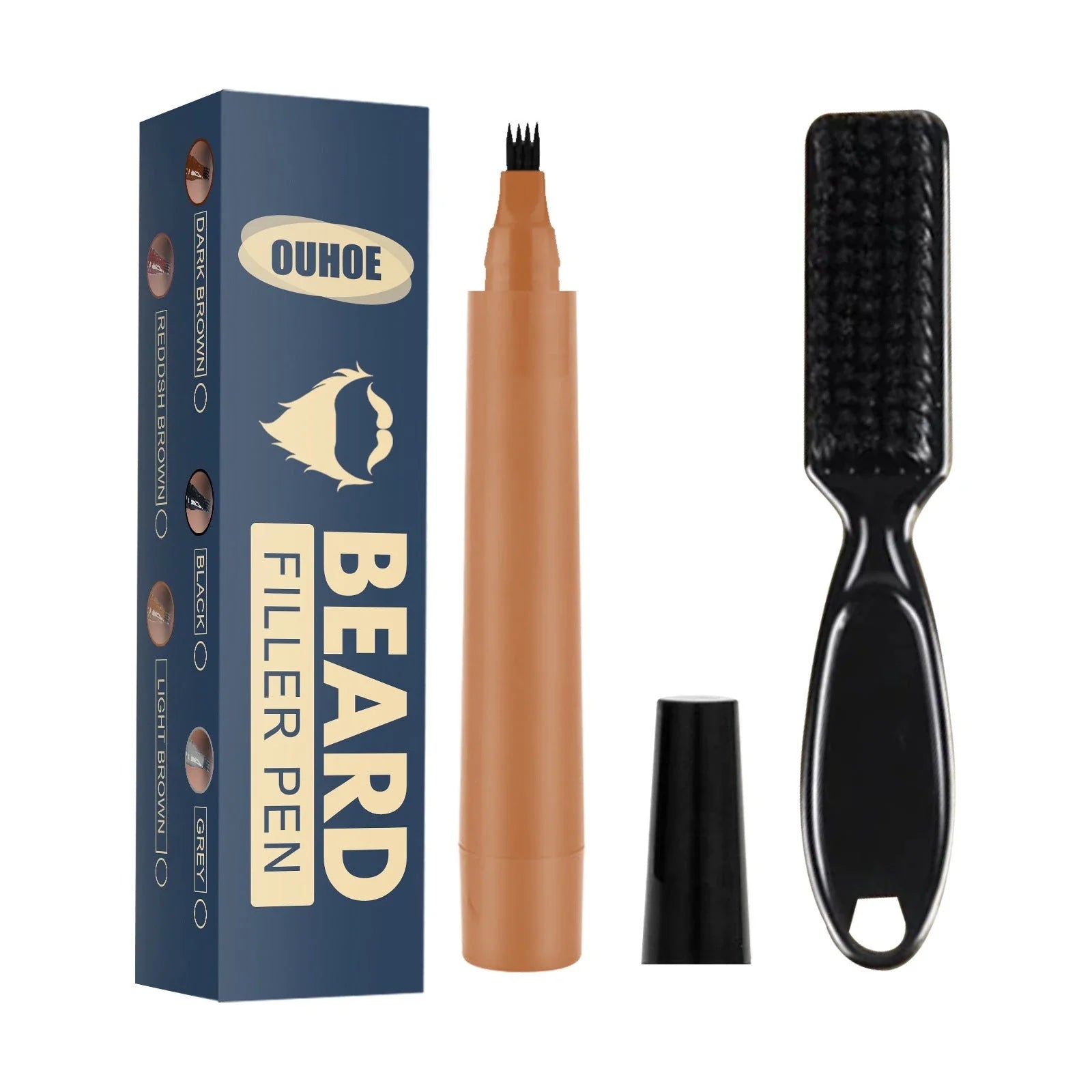 A premium beard filling pencil with a brush, designed to help men achieve a flawless, well-groomed beard look.