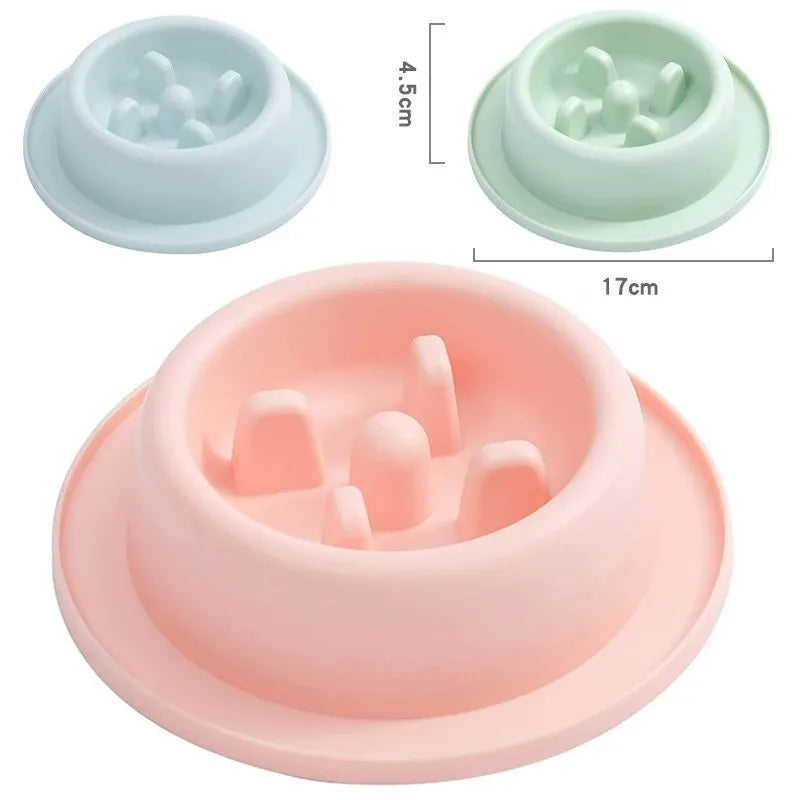 Blue PP plastic slow feeder dog bowl with maze pattern and non-slip base