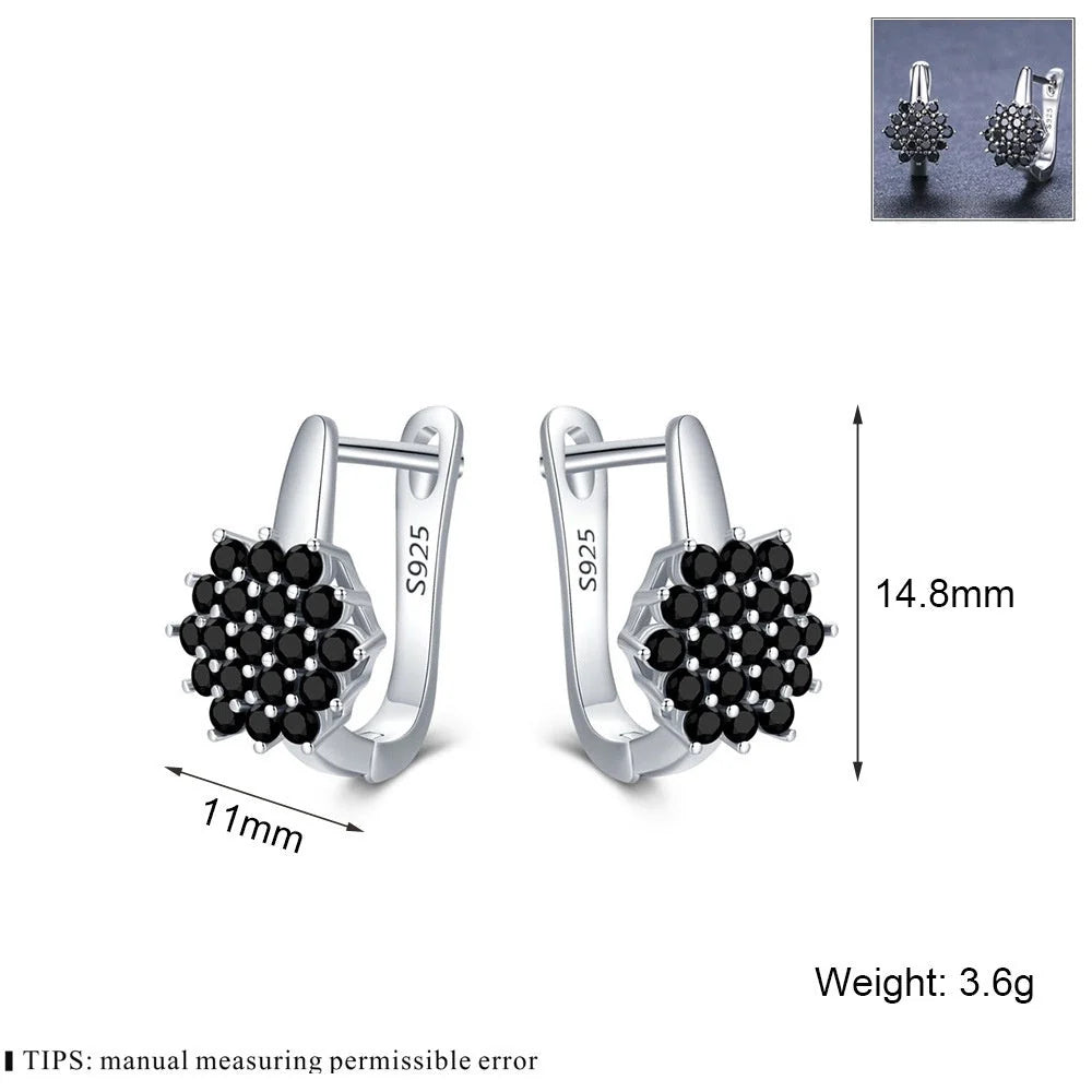 Korean-style vintage black zircon flower stud earrings in copper