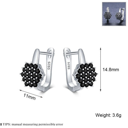 Korean-style vintage black zircon flower stud earrings in copper