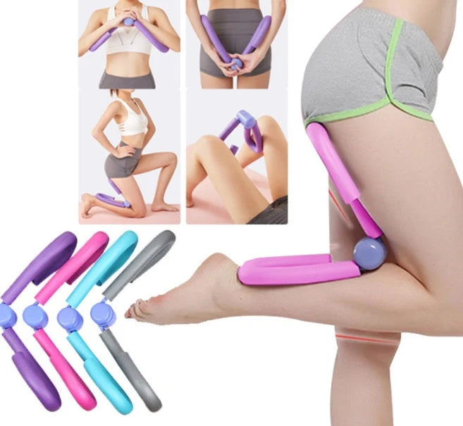 Compact leg training clip in purple, pink, blue, and grey for gym and home workouts