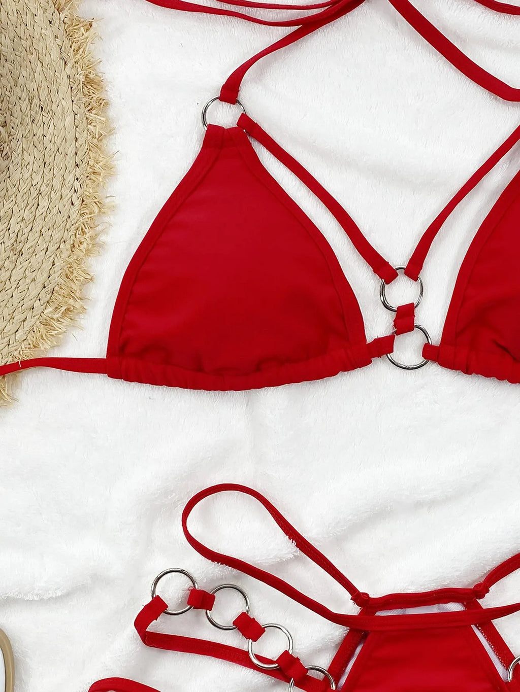 Women's nylon bikini swimwear set with separated top and bottom in multiple colour options
